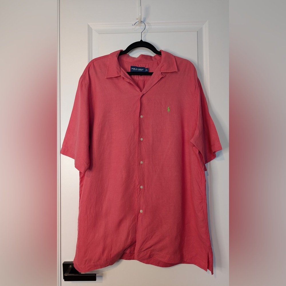 Vintage Polo Golf Ralph Lauren Men’s Caldwell Linen Silk Blend Salmon Button Lg